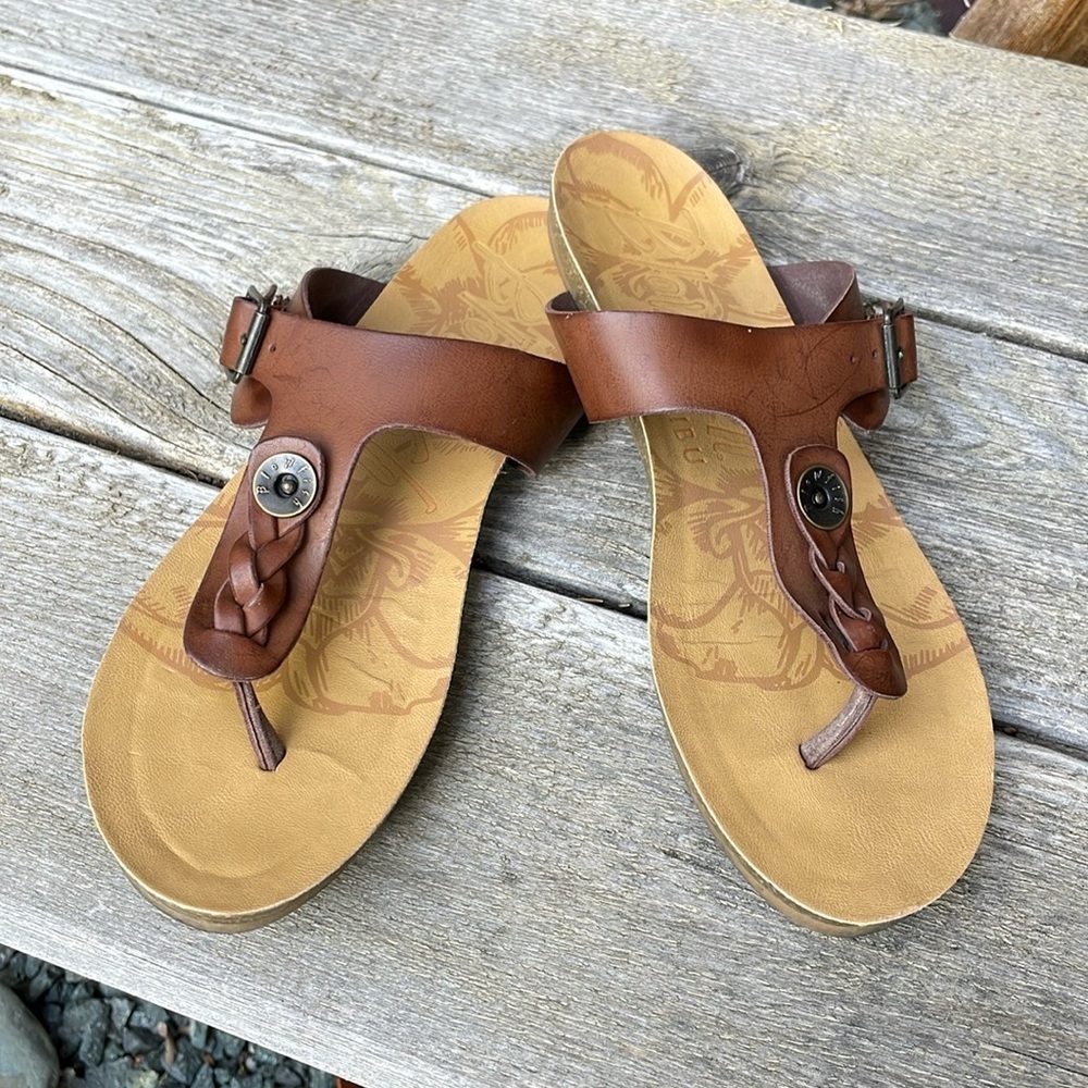 Blowfish Cognac Braided Toe-Post Sandals with Buckle